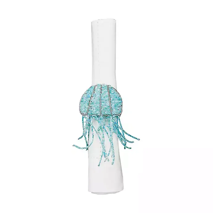 Clearance Kirklands Home Aqua Beaded Jellyfish Napkin Rings, Set of 6 Blue