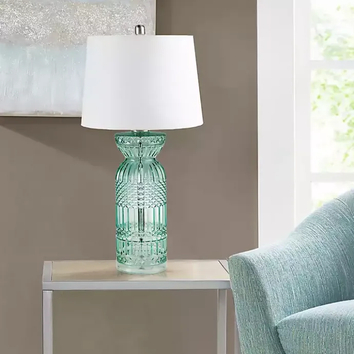 Kirklands Home Aqua Textured Glass Luxuria Table Lamp Blue