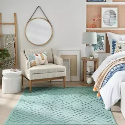 Hot Kirklands Home Aqua Flatweave Diamond Outdoor Area Rug Blue