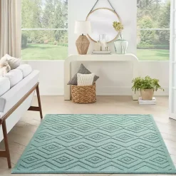 Hot Kirklands Home Aqua Teal Diamond Indoor/Outdoor Area Rug, 5x7 Blue