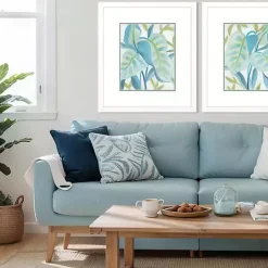 New Kirklands Home Aqua Tropical Leaves I Framed Art Print Blue