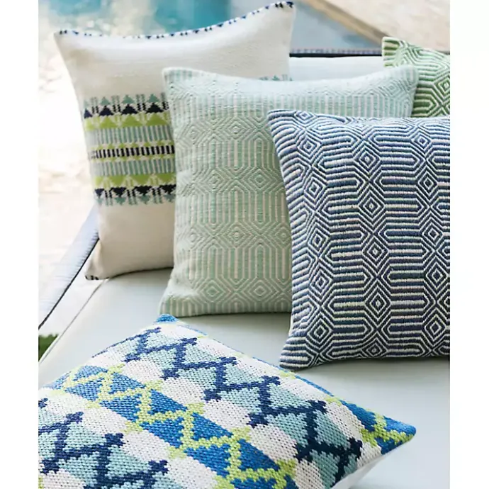 Discount Kirklands Home Aquamarine Woven Geometric Outdoor Throw Pillow Green