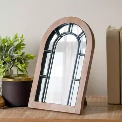Hot Kirklands Home Arched Wood and Metal Overlay Tabletop Mirror