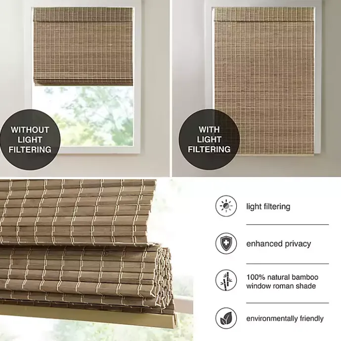 Outlet Kirklands Home Ash Bamboo Light Filtering Roman Shade, 33 in. Brown
