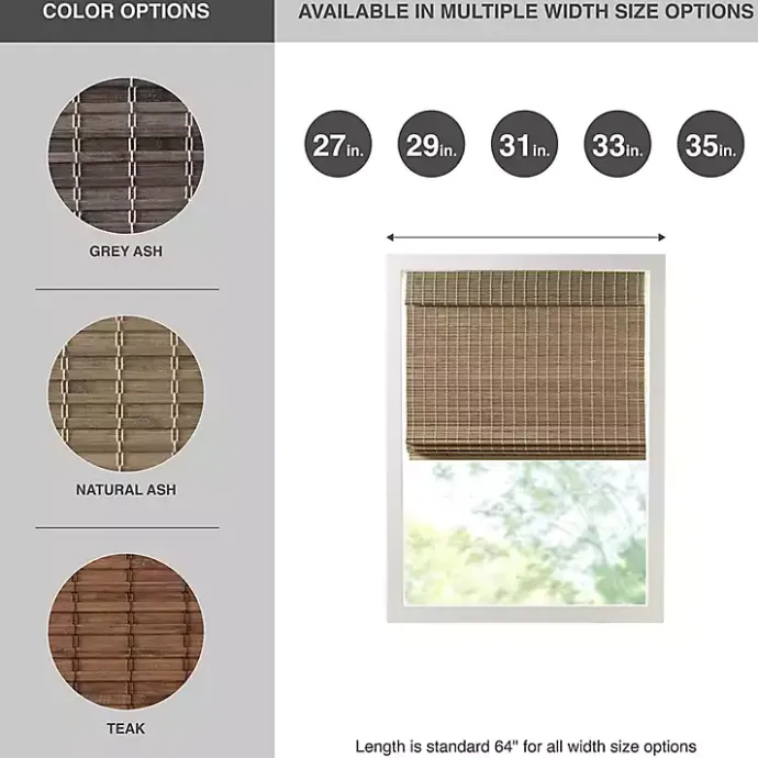 Outlet Kirklands Home Ash Bamboo Light Filtering Roman Shade, 33 in. Brown