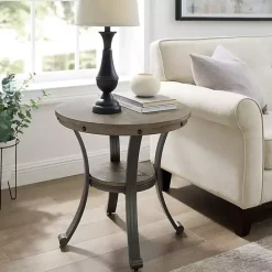 Best Kirklands Home Ash Round Nailhead Side Table Gray