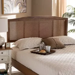Best Kirklands Home Ash Walnut Woven Rattan Queen Headboard Brown