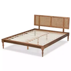 Kirklands Home Ash Walnut Wrap-Around Rattan Platform Queen Bed Brown