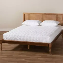 Kirklands Home Ash Walnut Wrap-Around Rattan Platform Queen Bed Brown