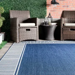 Sale Kirklands Home Asia Blue Stripe Border Outdoor Rug, 5x8