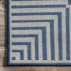 Sale Kirklands Home Asia Blue Stripe Border Outdoor Rug, 5x8