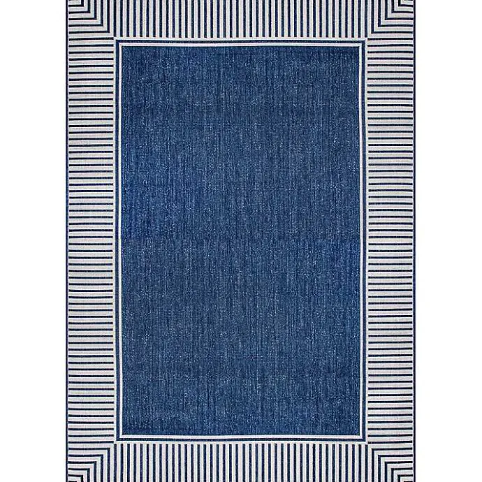 Kirklands Home Asia Blue Stripe Border Outdoor Rug, 8x10