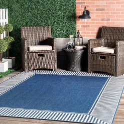 Kirklands Home Asia Blue Stripe Border Outdoor Rug, 8x10