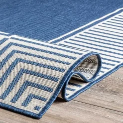 Kirklands Home Asia Blue Stripe Border Outdoor Rug, 8x10