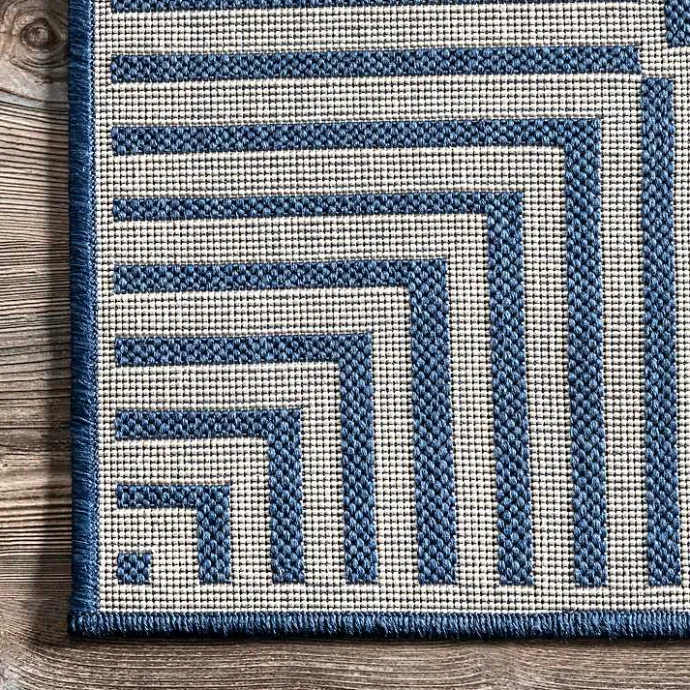 Kirklands Home Asia Blue Stripe Border Outdoor Rug, 8x10
