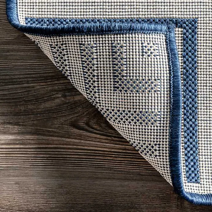 Kirklands Home Asia Blue Stripe Border Outdoor Rug, 8x10