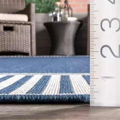 Kirklands Home Asia Blue Stripe Border Outdoor Rug, 8x10