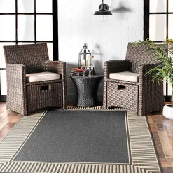 Sale Kirklands Home Asia Gray Stripe Border Outdoor Rug, 5x8