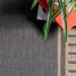 Sale Kirklands Home Asia Gray Stripe Border Outdoor Rug, 5x8