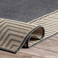 Clearance Kirklands Home Asia Gray Stripe Border Outdoor Rug, 8x10