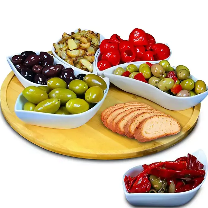 Sale Kirklands Home Bamboo 6 Piece Ceramic Flower Set Lazy Susan
