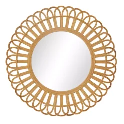 Hot Kirklands Home Bamboo Round Overlay Floral Frame Wall Mirror