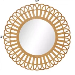 Hot Kirklands Home Bamboo Round Overlay Floral Frame Wall Mirror