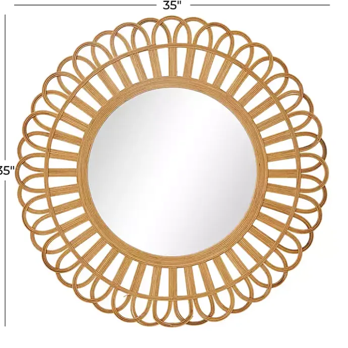 Hot Kirklands Home Bamboo Round Overlay Floral Frame Wall Mirror