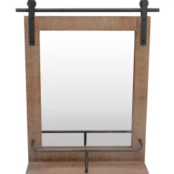 Kirklands Home Barn Door Mirror with Shelf Brown