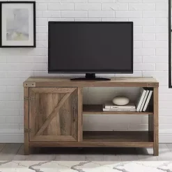 Best Kirklands Home Barn Door Rustic Oak TV Stand with Open Shelves Brown