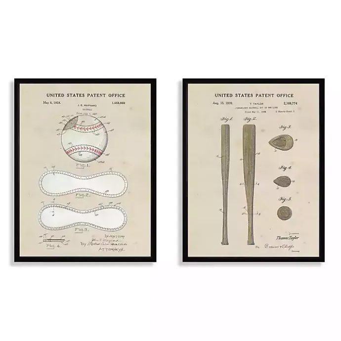 Kirklands Home Baseball Patents Framed Art Prints, Set of 2 Tan