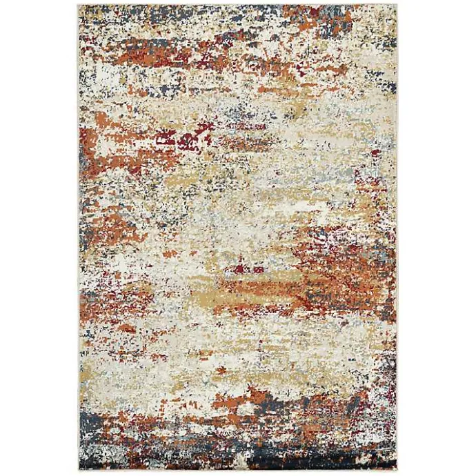 New Kirklands Home Bastia Ivory Orange Area Rug, 7x9 Multi