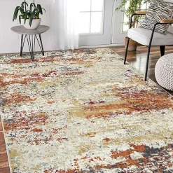 New Kirklands Home Bastia Ivory Orange Area Rug, 7x9 Multi
