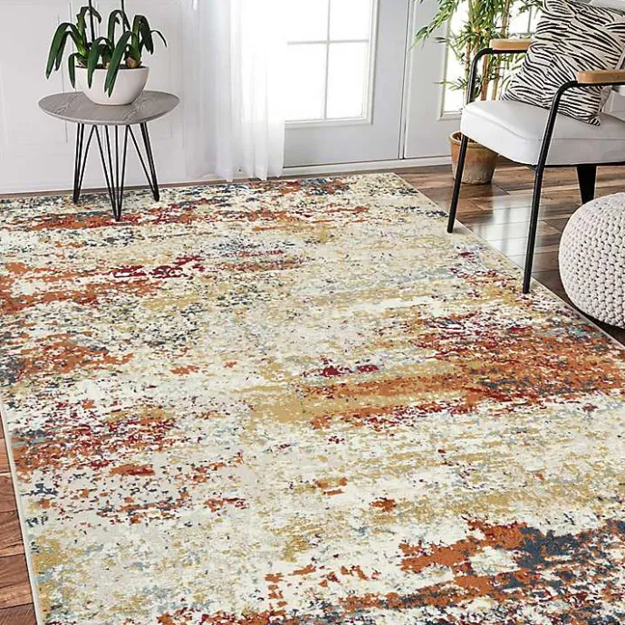 New Kirklands Home Bastia Ivory Orange Area Rug, 7x9 Multi