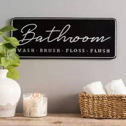 New Kirklands Home Bathroom Wash Brush Floss Flush Wall Plaque Black