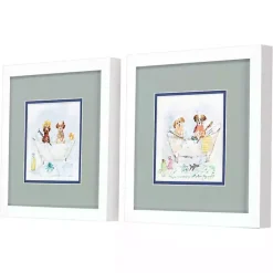 Clearance Kirklands Home Bathtub Pups Framed Art Prints, Set of 2