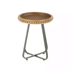 Kirklands Home Beaded Wood Rattan Round Accent Table Brown