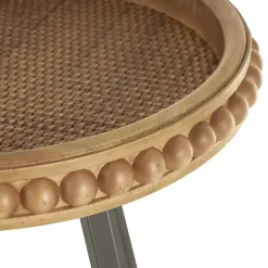 Kirklands Home Beaded Wood Rattan Round Accent Table Brown