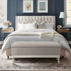 Discount Kirklands Home Beckett White and Tufted Storage Bench Gray