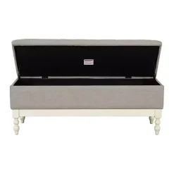 Discount Kirklands Home Beckett White and Tufted Storage Bench Gray