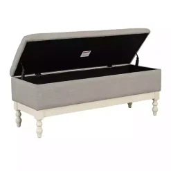 Discount Kirklands Home Beckett White and Tufted Storage Bench Gray