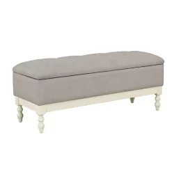 Discount Kirklands Home Beckett White and Tufted Storage Bench Gray