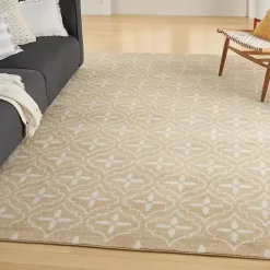 New Kirklands Home Beige & Ivory Quatrefoil Indoor/Outdoor Rug, 5x7