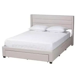 New Kirklands Home Beige Braylon Upholstered 3-Drawer Queen Bed Tan