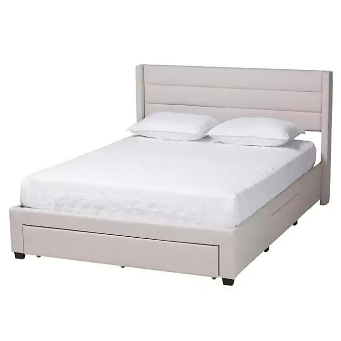 New Kirklands Home Beige Braylon Upholstered 3-Drawer Queen Bed Tan