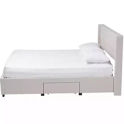 New Kirklands Home Beige Braylon Upholstered 3-Drawer Queen Bed Tan