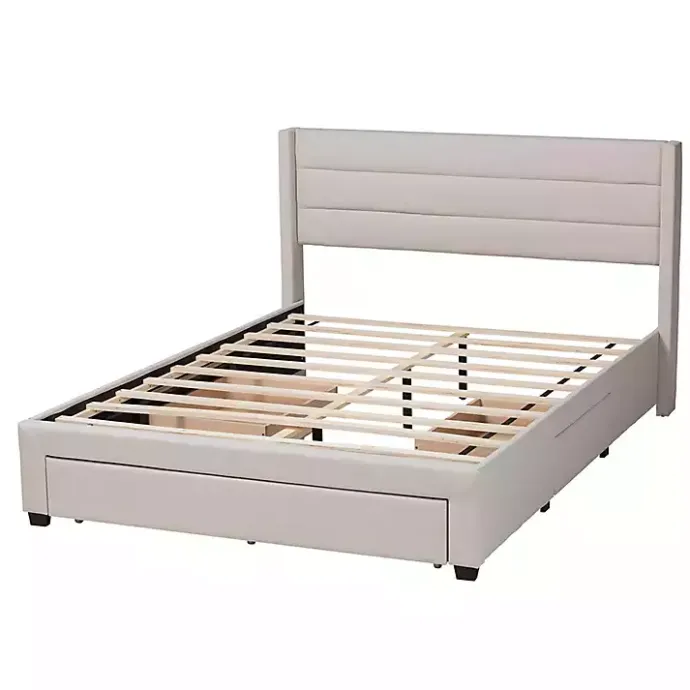 New Kirklands Home Beige Braylon Upholstered 3-Drawer Queen Bed Tan