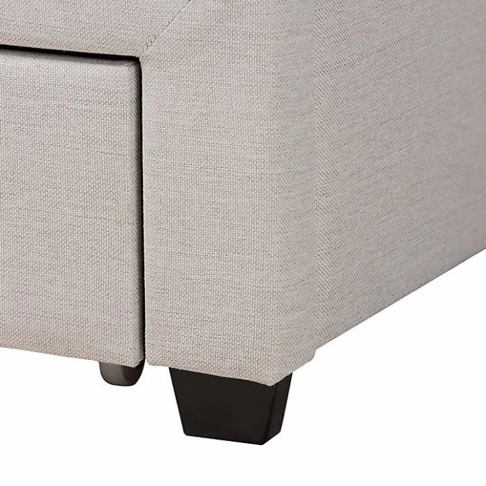 New Kirklands Home Beige Braylon Upholstered 3-Drawer Queen Bed Tan