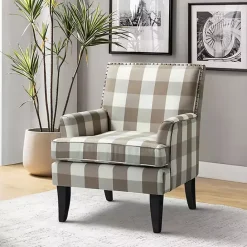 New Kirklands Home Beige Buffalo Check Upholstered Armchair Brown