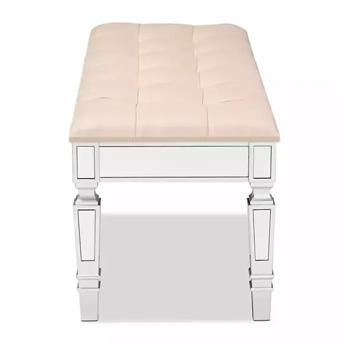 Clearance Kirklands Home Beige Button Tufted Bench with Mirrored Base Tan